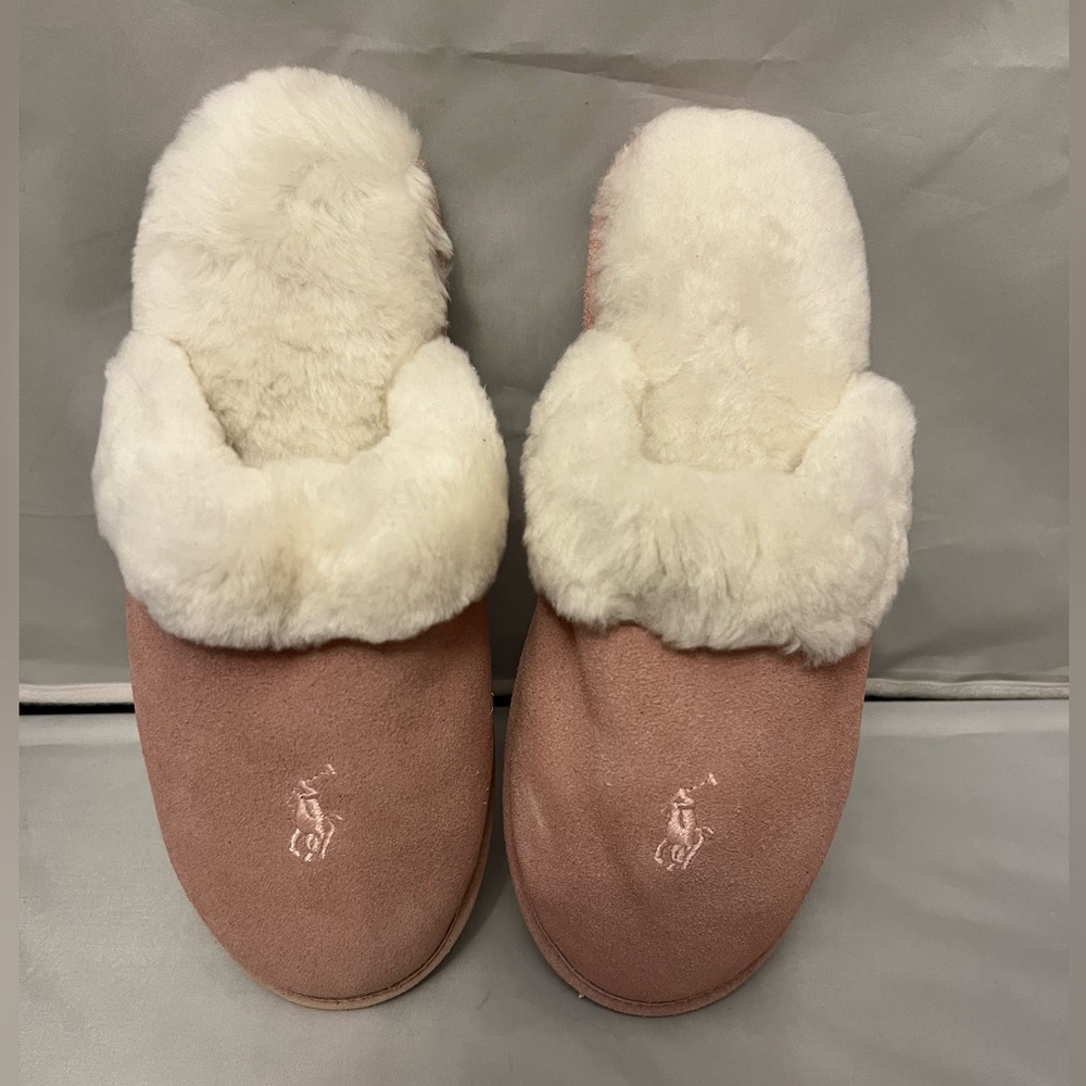 Polo by Ralph Lauren Pink Suede Faux Fur Lined Slippers